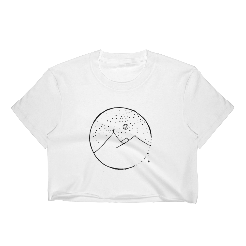 Women's Crop Top With Cross Mountain Scene